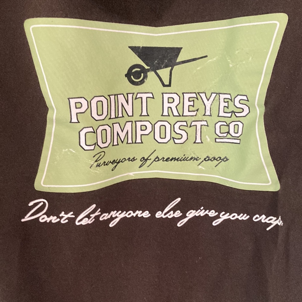 Brown hooded sweatshirt. Point Reyes Compost. Size Large.